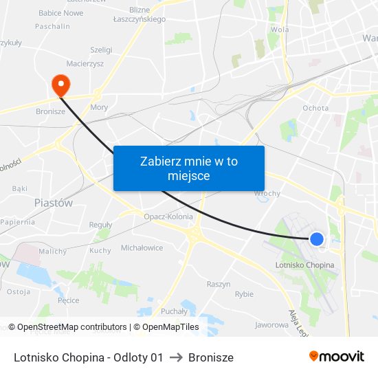 Lotnisko Chopina - Odloty 01 to Bronisze map