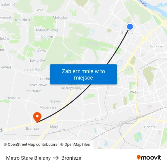 Metro Stare Bielany to Bronisze map