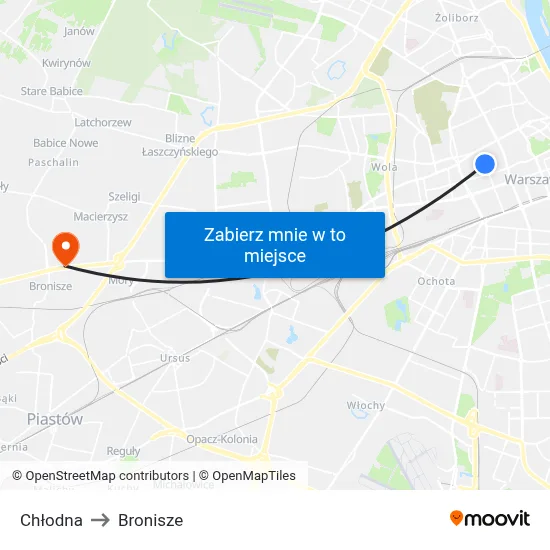 Chłodna to Bronisze map