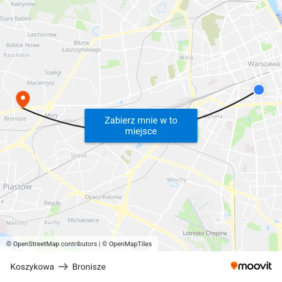Koszykowa to Bronisze map