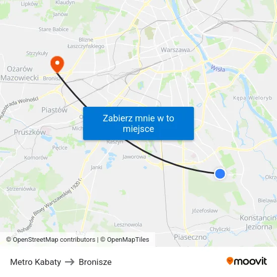 Metro Kabaty to Bronisze map