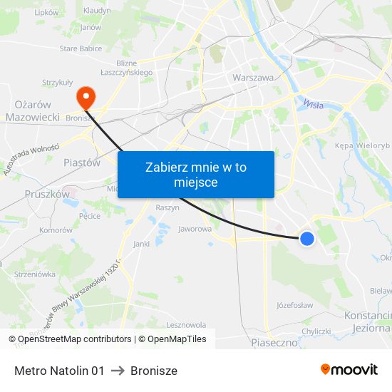 Metro Natolin to Bronisze map