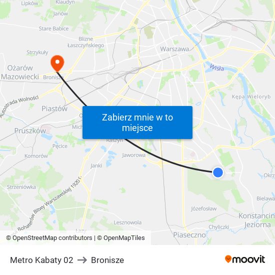 Metro Kabaty 02 to Bronisze map