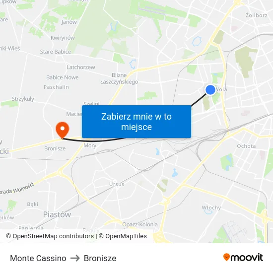 Monte Cassino to Bronisze map