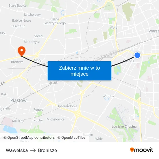 Wawelska to Bronisze map