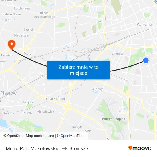 Metro Pole Mokotowskie to Bronisze map