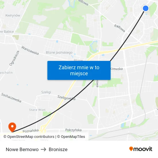 Nowe Bemowo to Bronisze map