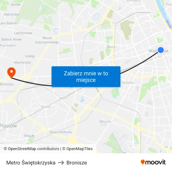 Metro Świętokrzyska to Bronisze map