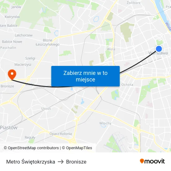 Metro Świętokrzyska to Bronisze map