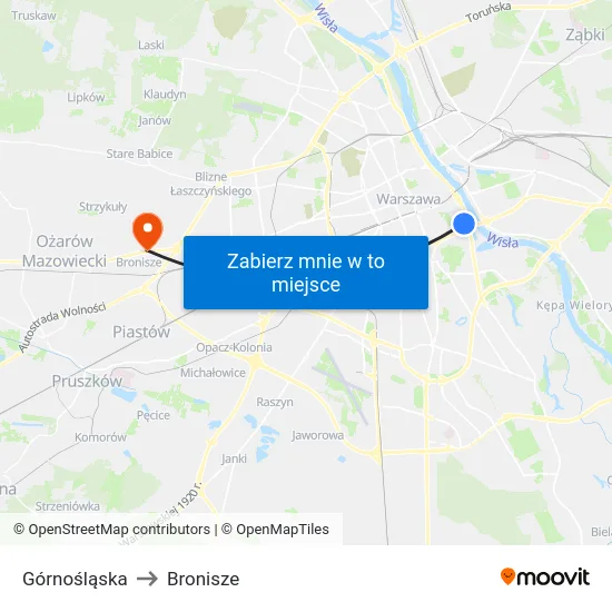 Górnośląska to Bronisze map