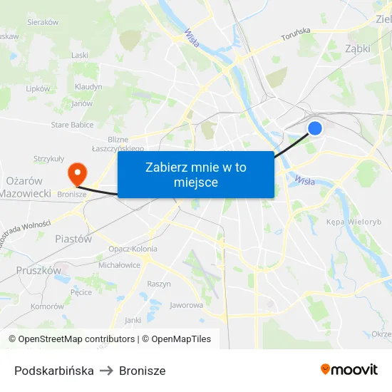 Podskarbińska to Bronisze map