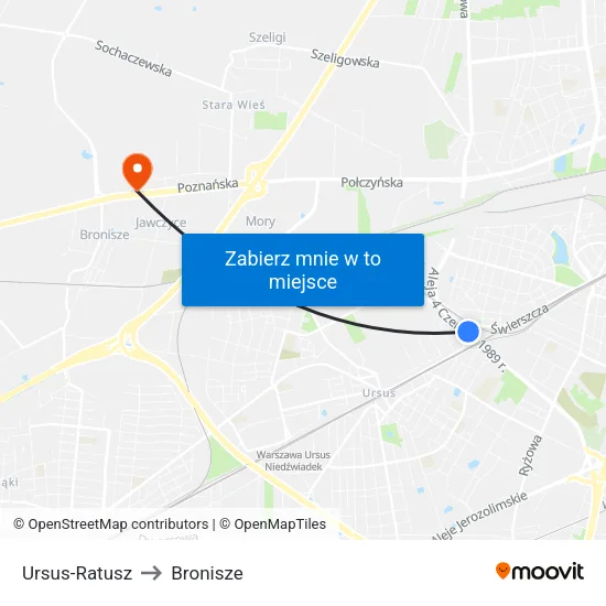 Ursus - Ratusz to Bronisze map