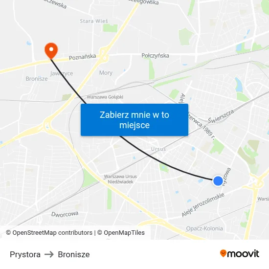 Prystora to Bronisze map