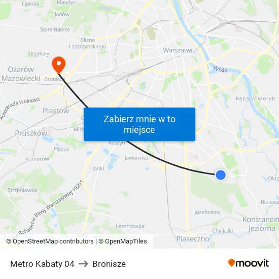 Metro Kabaty 04 to Bronisze map