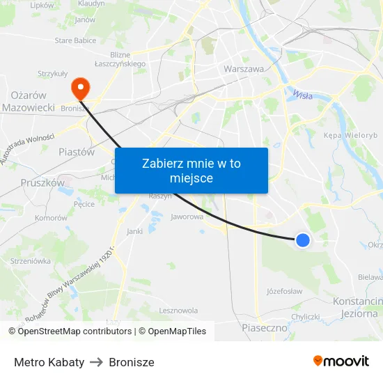Metro Kabaty to Bronisze map