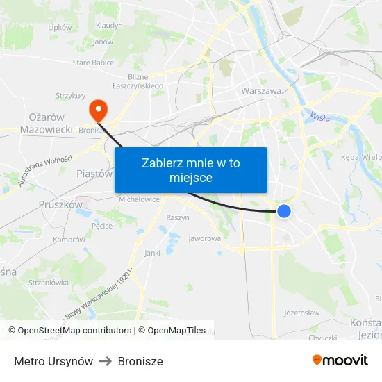 Metro Ursynów to Bronisze map