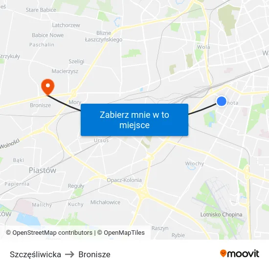 Szczęśliwicka to Bronisze map
