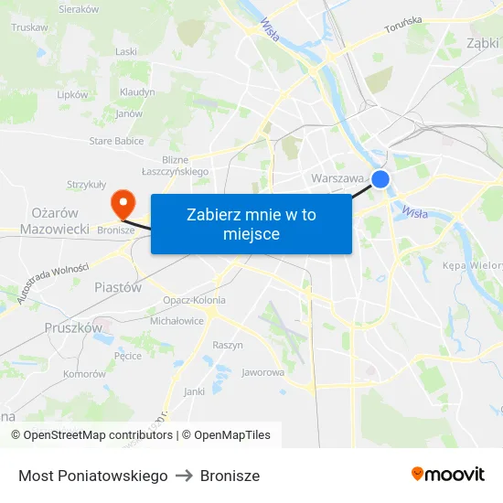 Most Poniatowskiego to Bronisze map