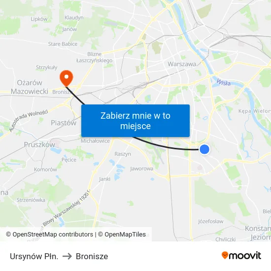 Ursynów Płn. to Bronisze map