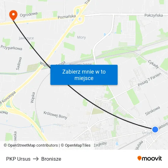 PKP Ursus to Bronisze map