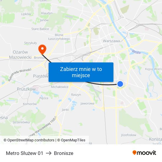 Metro Służew to Bronisze map