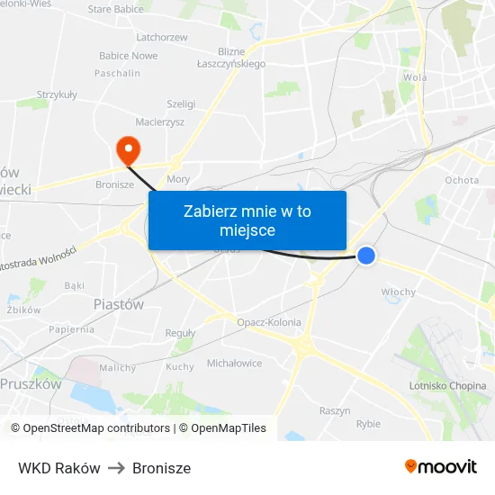 WKD Raków to Bronisze map
