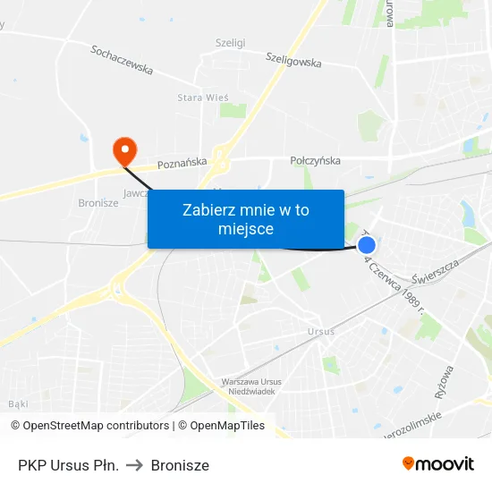 PKP Ursus Płn. to Bronisze map