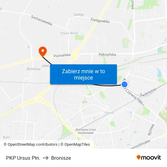 PKP Ursus Płn. to Bronisze map