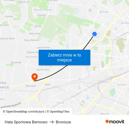 Hala Sportowa Bemowo to Bronisze map