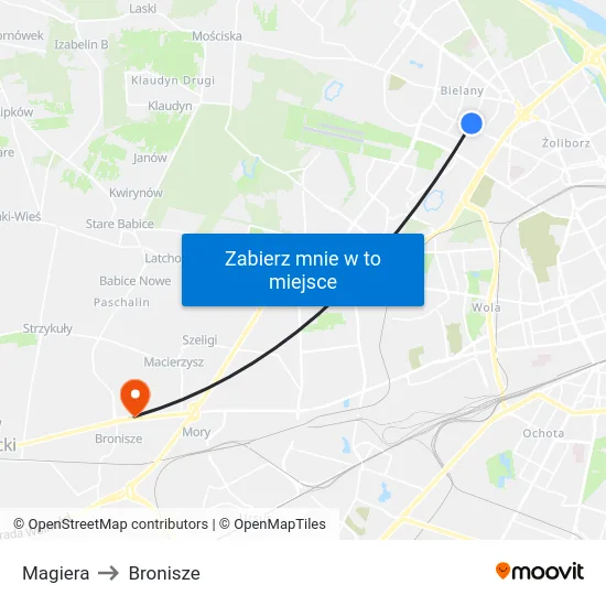 Magiera to Bronisze map