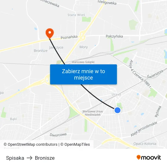 Spisaka to Bronisze map