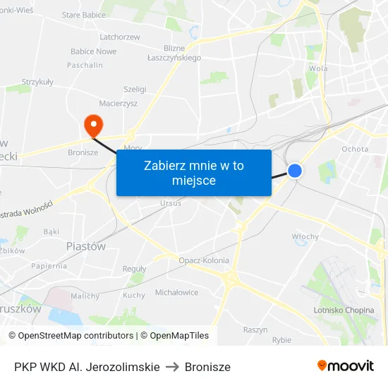 PKP WKD Al. Jerozolimskie to Bronisze map