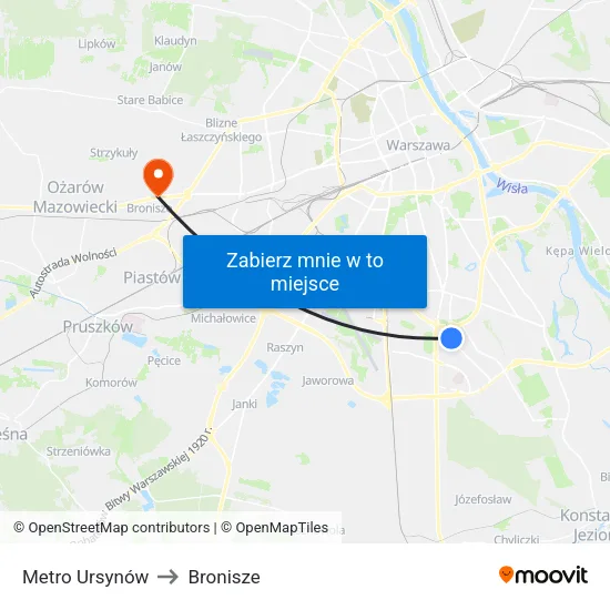Metro Ursynów to Bronisze map