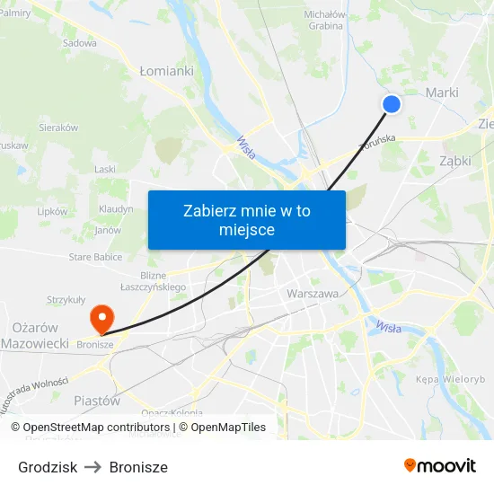 Grodzisk to Bronisze map