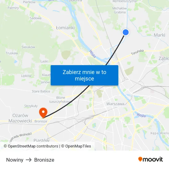 Nowiny to Bronisze map