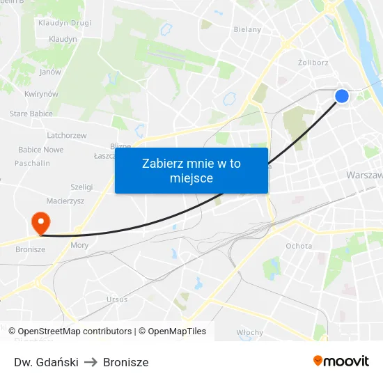 Dw. Gdański to Bronisze map