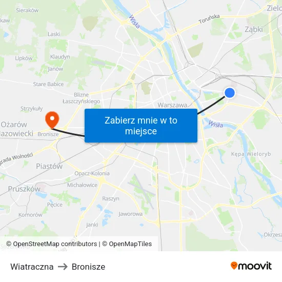 Wiatraczna to Bronisze map