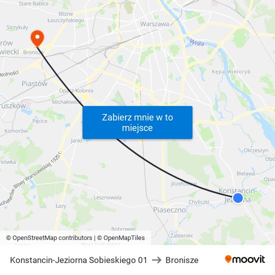 Konstancin-Jeziorna Sobieskiego 01 to Bronisze map