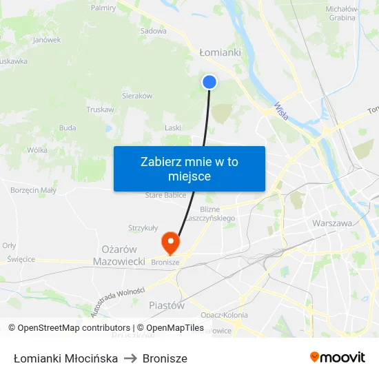 Łomianki Młocińska to Bronisze map
