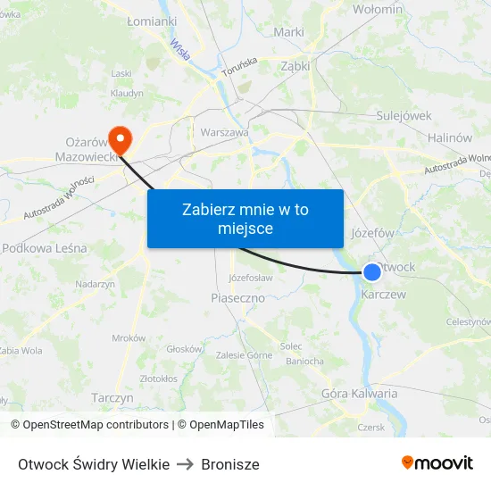 Otwock Świdry Wielkie to Bronisze map