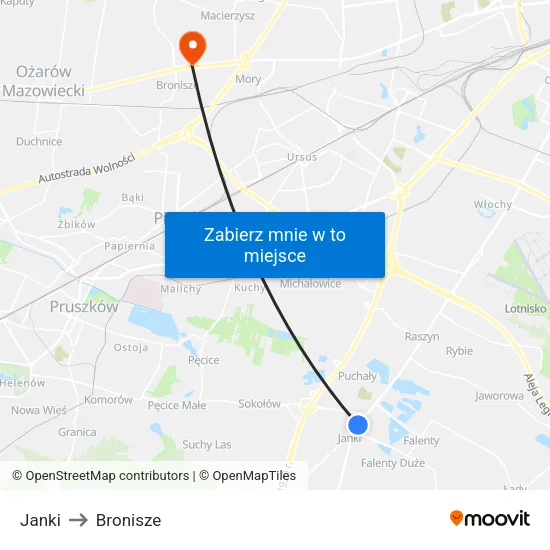 Janki to Bronisze map