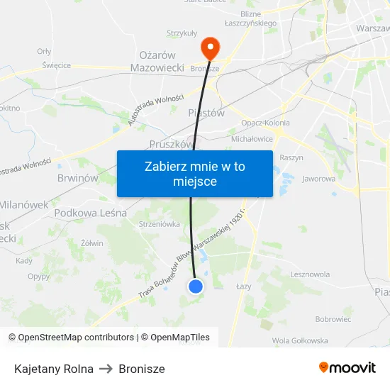 Kajetany Rolna to Bronisze map