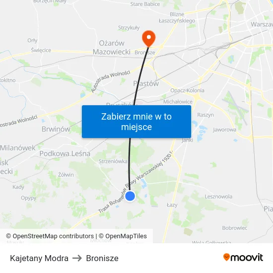 Kajetany Modra to Bronisze map