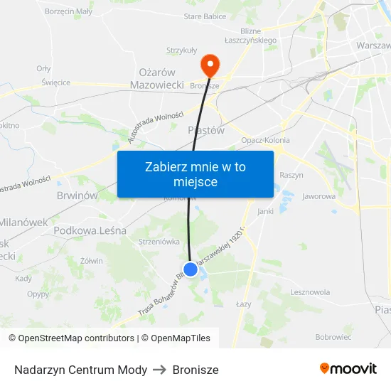 Nadarzyn Centrum Mody to Bronisze map