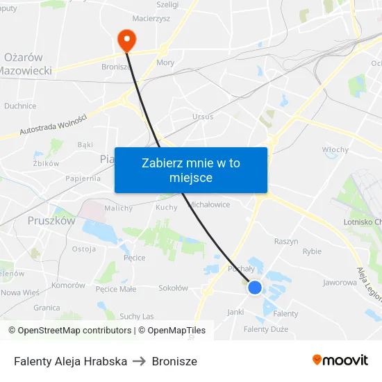 Falenty Aleja Hrabska to Bronisze map