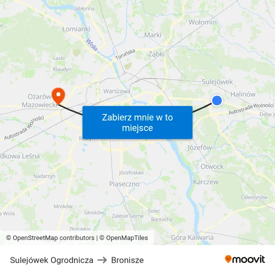 Sulejówek Ogrodnicza to Bronisze map