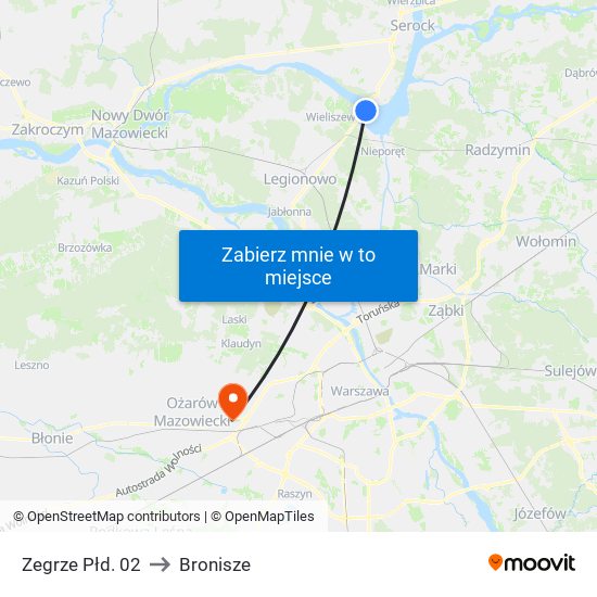 Zegrze Płd. to Bronisze map