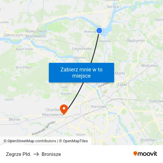 Zegrze Płd. to Bronisze map