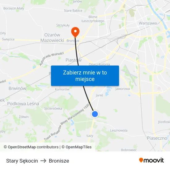 Stary Sękocin to Bronisze map