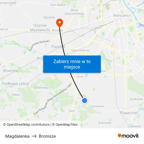 Magdalenka to Bronisze map